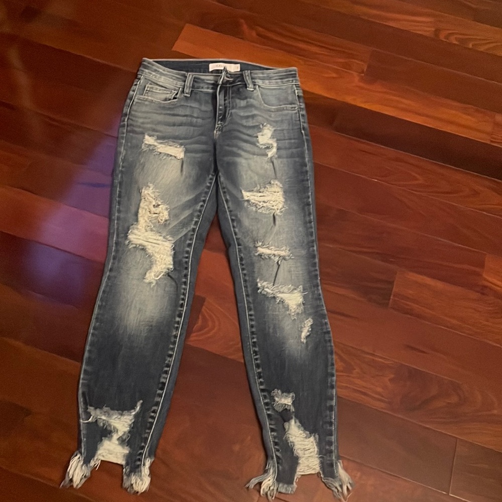 CELLO WOMEN DISTRESSED ROCKER BOOTCUT FRINGE BRITNEY SPEARS Y2K 00s Jeans 13/31